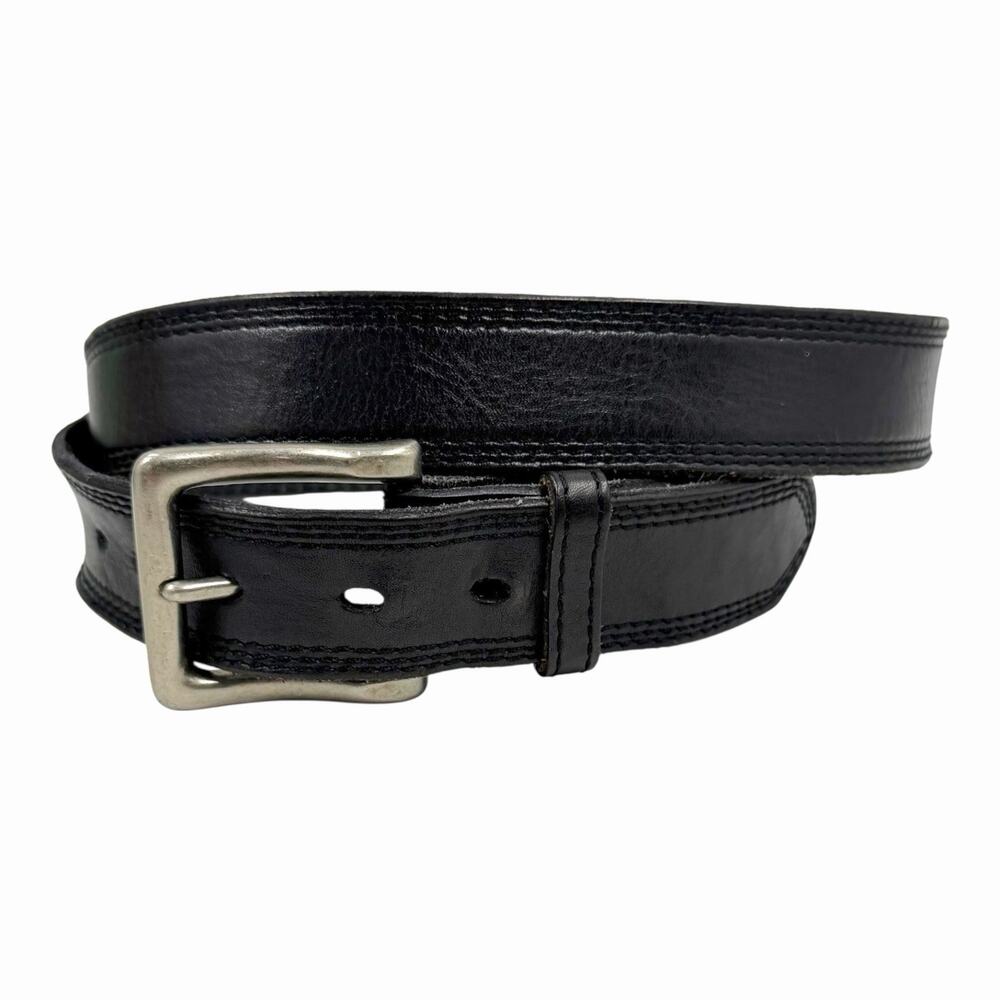 MENS CAVENDERS WESTERN HEAVY DUTY BLACK LEATHER BELT SILVER HARDWARE SZ 42 GUC